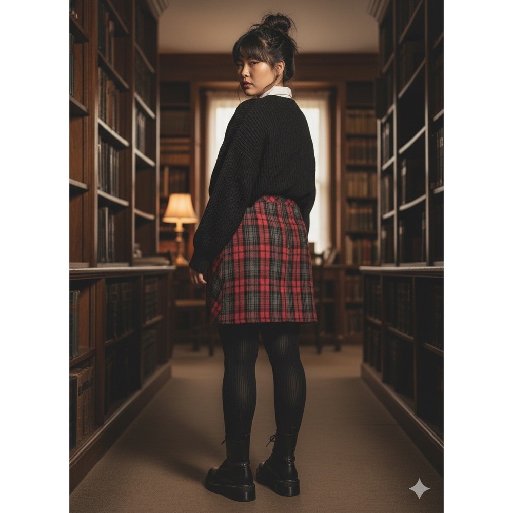 Vintage Eddie Bauer Red Plaid Wool Skirt 18W Plus Dark‎ Academia 90s Exposed Zip
